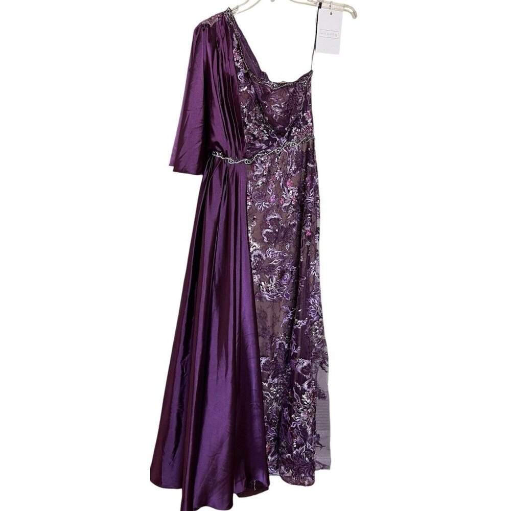 Mac Duggal Gown‎ Dress Size 4 Plum Floral Embellished One Shoulder 79433 $698